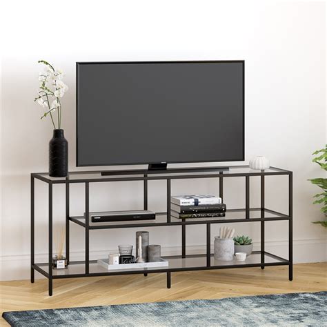 Metal Tv Stand For Tvs Up To 55 Media Console Table With Open Glass