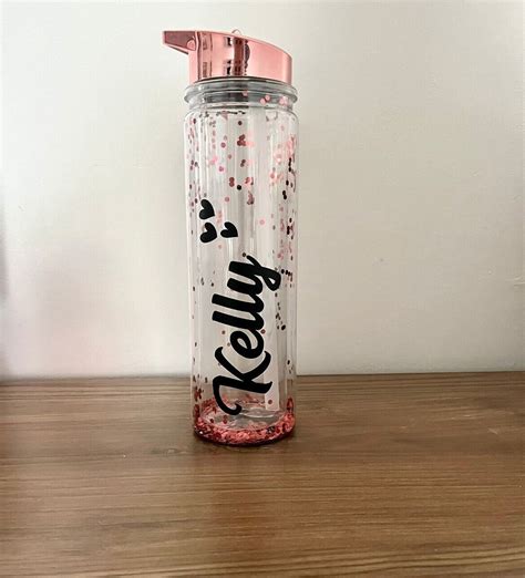 Personalised Rose Gold Glitter Water Bottle 550ml I Your Name On A