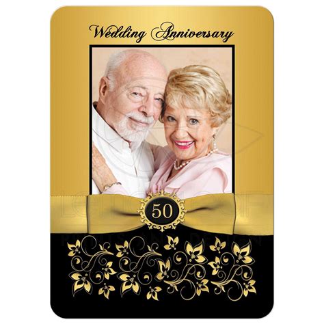 Posted on 10/12/201810/12/2018 by argo. 50th Wedding Anniversary Invitation | Black and Gold Floral | PRINTED BOW | PHOTO