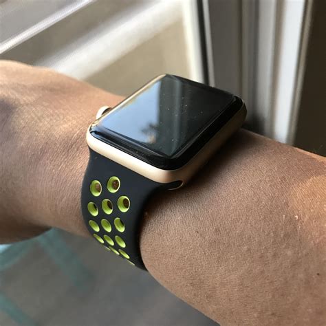 The stainless steel link band is dressy and serious enough for the office, while the tomazon apple watch faux pearl beads bracelet turns your rose gold apple watch into a piece of jewelry rather than wearable tech. For those curious: Gold Aluminum w/ Nike Black/Volt Band : AppleWatch
