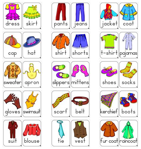 30 Colored Clothes Flashcards For Young Learners In Pdf Format