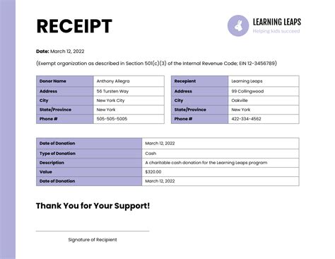 Receipt Template For Donation To Nonprofit