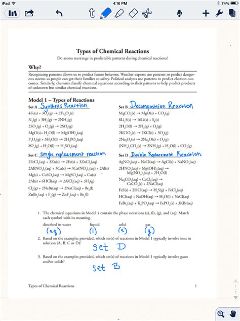 Types Of Chemical Reactions Pogil Answers Colby Messih Chemistry