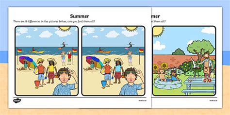 Summer Spot The Difference Activity Primary Resources