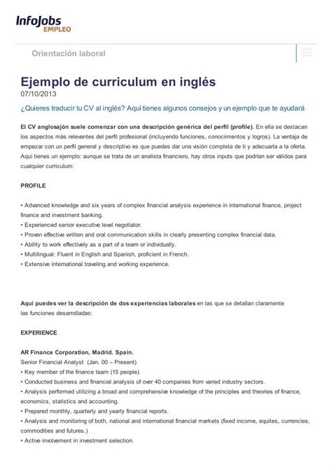 Ejemplo De Curriculum En Inglés Cómo Hacer Un Cv En Inglés