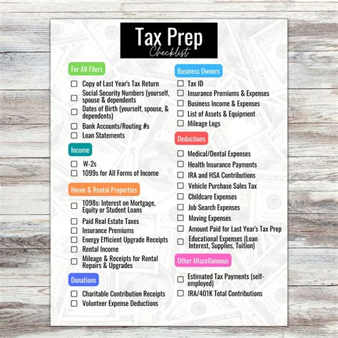 Tax Prep Checklist Tracker Printable Tax Prep 2022 Tax Checklist Tax
