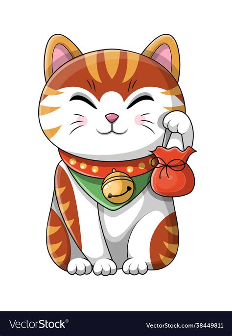 Cute Cartoon Cat Wearing A Bell Around Its Neck Vector Image