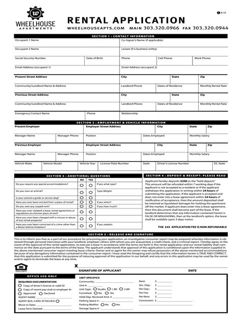Apartment Rental Application Template Fill Online Printable