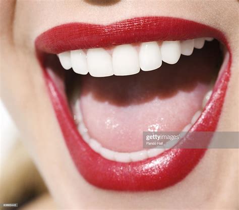 Woman Laughing Closeup Of Mouth Red Lips Photo Getty Images