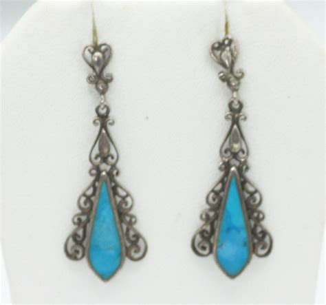 Turquoise And Sterling Filigree Dangle Earrings Posts Boma Sw Boho