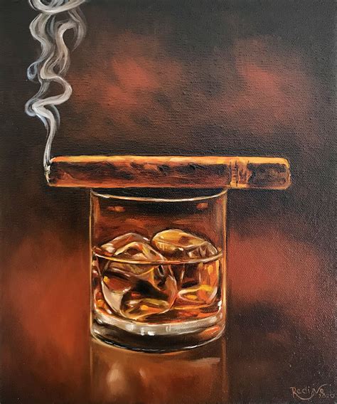 Whiskey Cigar Art Original Oil Original Oil Painting