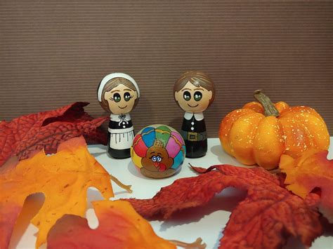 Thanksgiving Peg Doll Set Kokeshi Style Pilgrims Etsy
