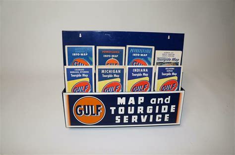Nos 1940s Gulf Oil Map And Tour Guide Service Metal Statio
