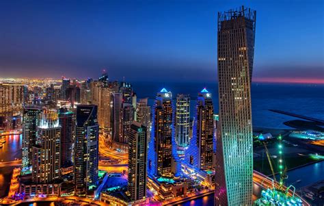 Hd Wallpaper Dubai Dubai Marina United Arab Emirates Town Night Lights