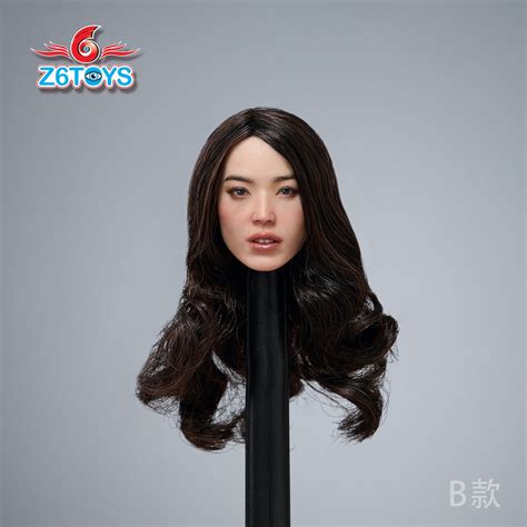 Asian Beauty Female Head Sculpt Long Curly Brunette Hair 1 6 Scale Female Head Sculpt Giz6