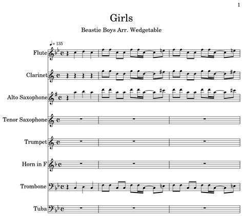 Girls Sheet Music For Flute Clarinet Alto Saxophone Tenor