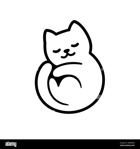 Cute Cartoon Cat Logo Sleeping Curled In Circle Adorable Kitty Symbol