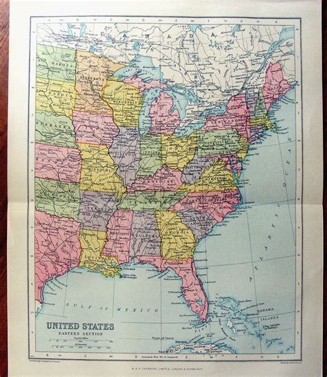Large Map Of Eastern United States America 1922 Atlas Antique North