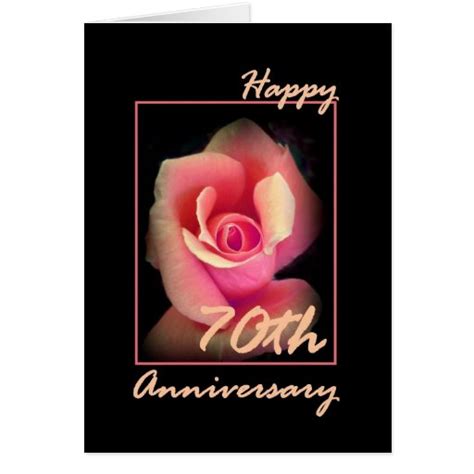 70th Wedding Anniversary Card With Pink Rosebud Zazzle