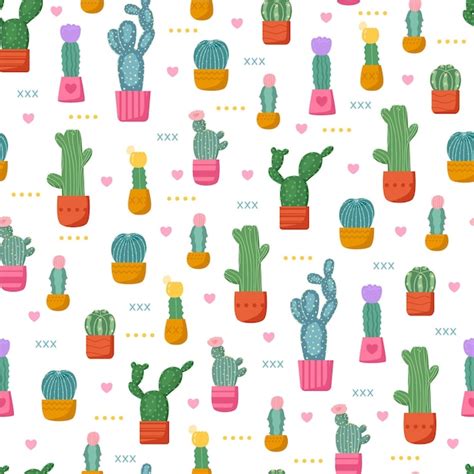 Free Vector Colorful Pattern With Cactus Plants