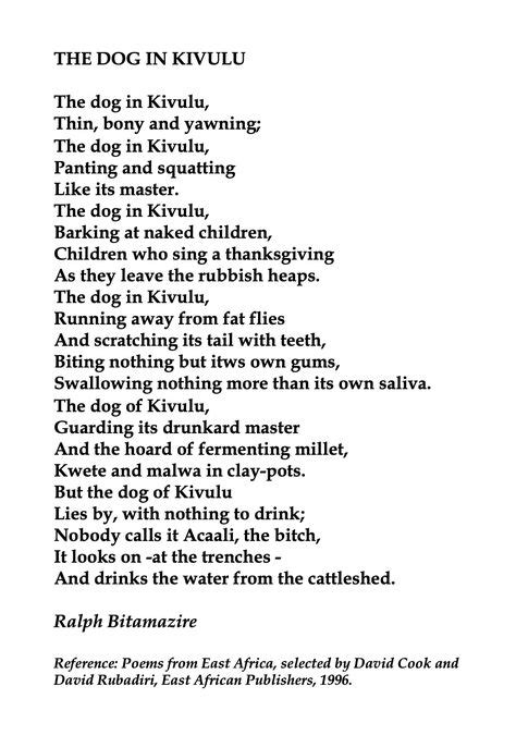 Ralph Bitamazire The Dog In Kivulu💞🌍🌎🌏💞 Reference Poems From East