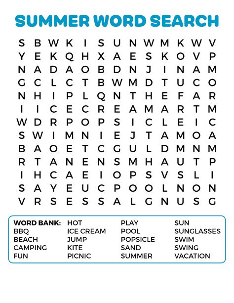 Free Printable Summer Word Search Word Search Printable Free For Kids