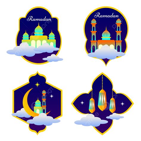 Ramadan Islamic Mosque Vector Png Images Ramadan Badges Set With Green