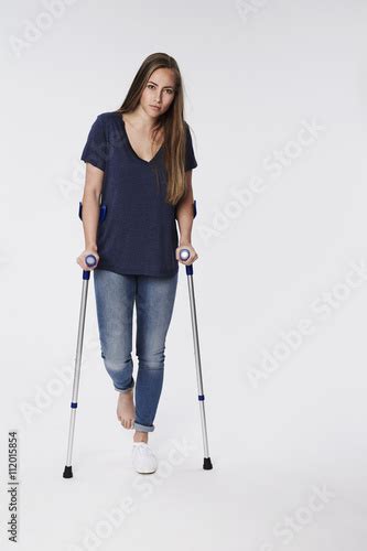 Beautiful Woman On Crutches Portrait Buy This Stock Photo And