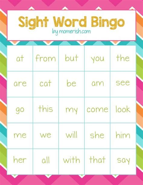 Free Printable Kindergarten Sight Word Bingo Mona Conley