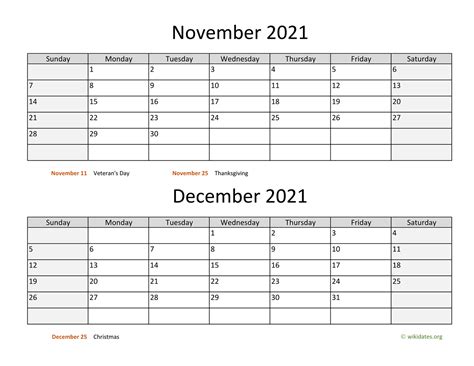 November And December 2021 Calendar