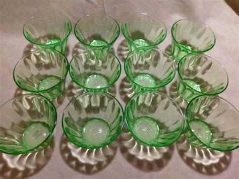 Vintage Hazel Atlas Set 12 Depression Glass Custard Cups Green Vaseline