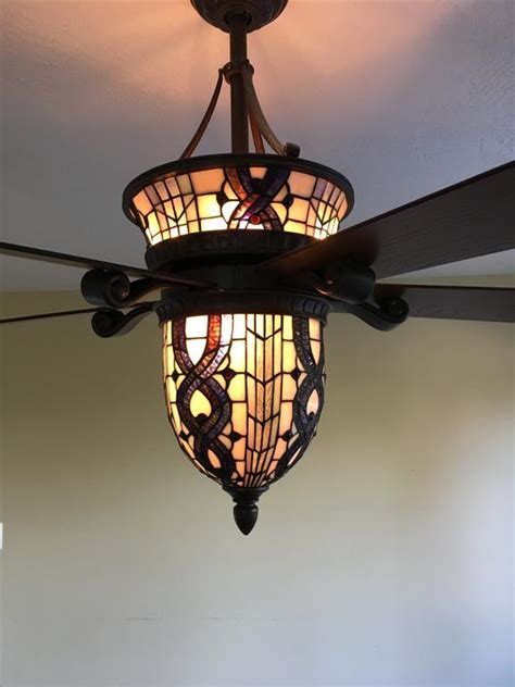 Victorian ceiling fans are fancy, so they will have more ornate details on the motor casing and blade holders than other ceiling fan styles. Hampton Bay Tiffany Stained Glass Light/Ceiling Fan w ...