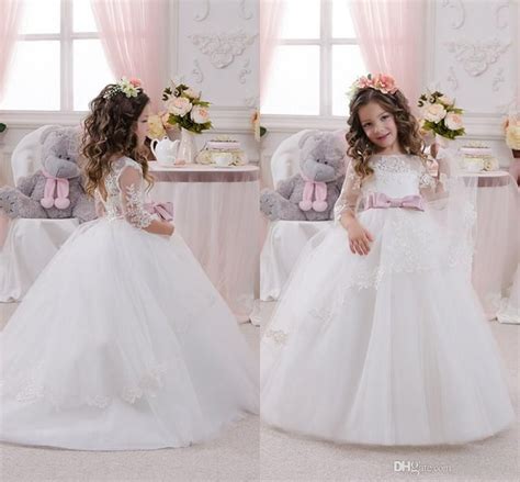 2016 Cheap Flower Girls Dresses For Wedding Ivory White Lace Jewel Neck