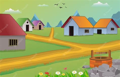 Premium Vector Cartoon Village Scene Vector Illustration With Old Houses