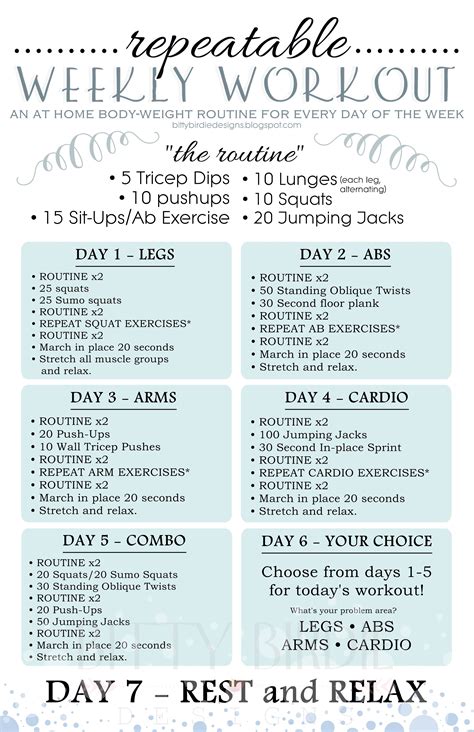 Bitty Birdie Designs Weekly Workout Weekly Workout Plans At Home