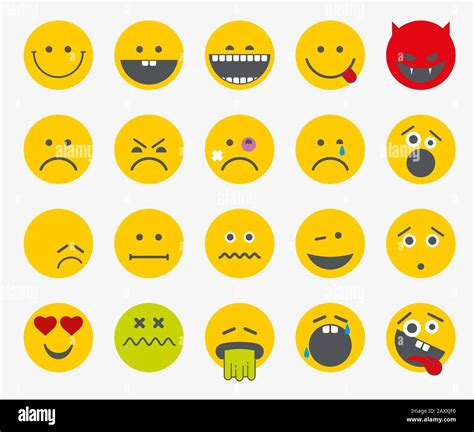 Emoticons Emoji Smiley Flat Vector Icons Scream And Sadness Bored