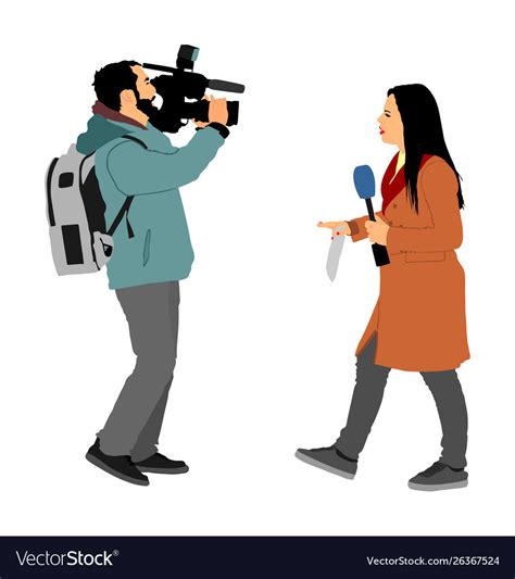 Journalist News Reporter Interview With Cameraman Vector Image