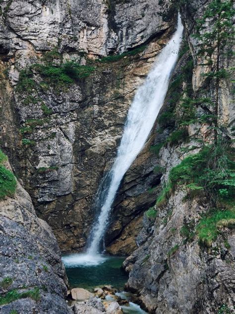 Waterfalls At The Neuschwanstein Castle Bavaria Germany Stock Photo