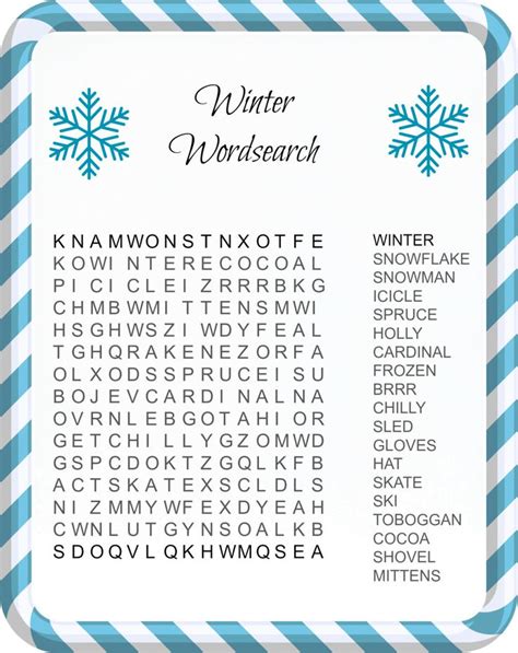 Winter Holiday Word Search Printable Free We Love Word Searches And