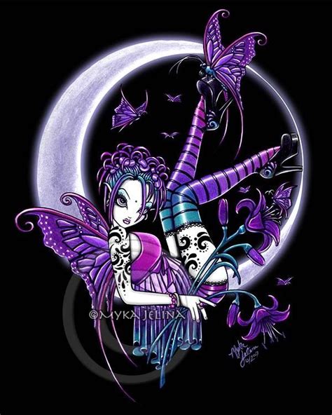 Crescent Moon Fairy Art Print Gothic Fae Rainbow Tattoo Paige Myka