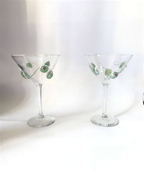 Martini Glass Martini Glass Set Olive Decor Olive Martini Etsy