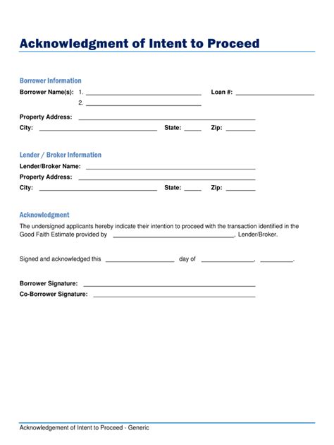 Acknowledgment Of Intent To Proceed Fill And Sign Printable Template