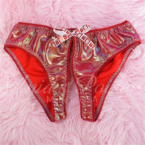 christmas unisex stretch spandex sissy open crotch and butt sparkle red butterfly panties ania s