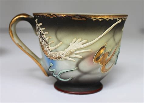Japanese Dragon Tea Cup And Saucer Set Hand Painted W Gold Etsy