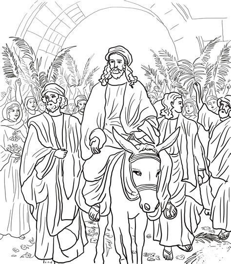 Jesus Entry Into Jerusalem Coloring Page Colouringpages
