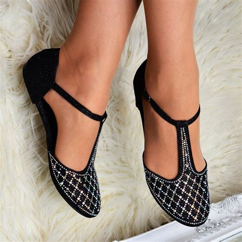 Ladies Diamante Strappy Flat Sandals Ballet Pumps Evening Flats T Bar Shoes Size Ebay Low