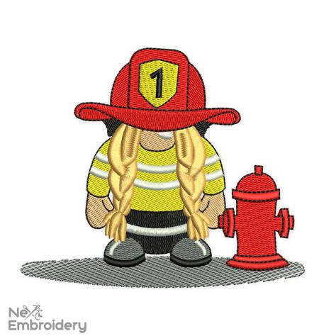 Firefighter Girl Gnome Embroidery Design Nextembroidery