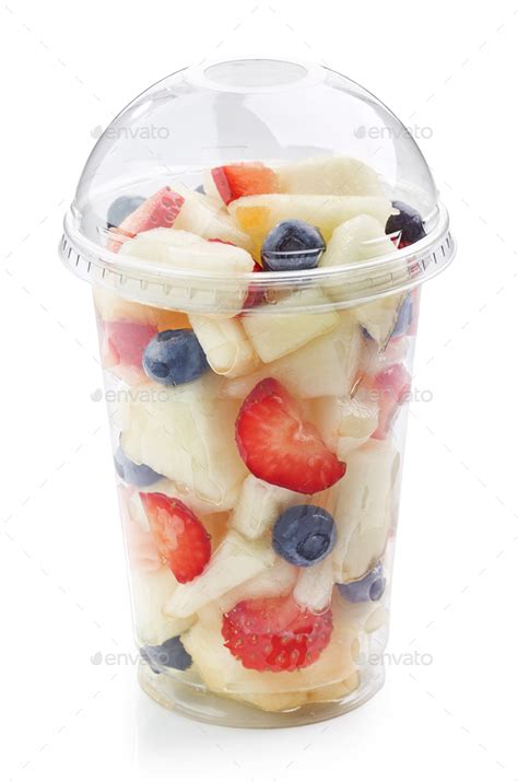 Fresh Fruit Pieces Salad In Plastic Cup Stock Photo By Magone Photodune