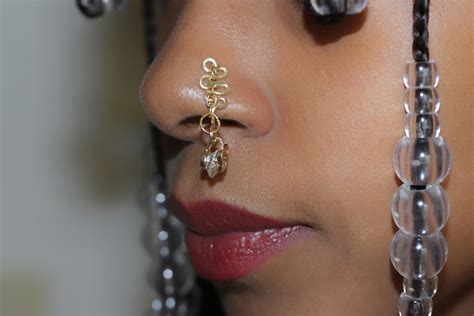 Custom Gold Dangle Faux Nose Ring No Piercing Needed Nose Clip Etsy