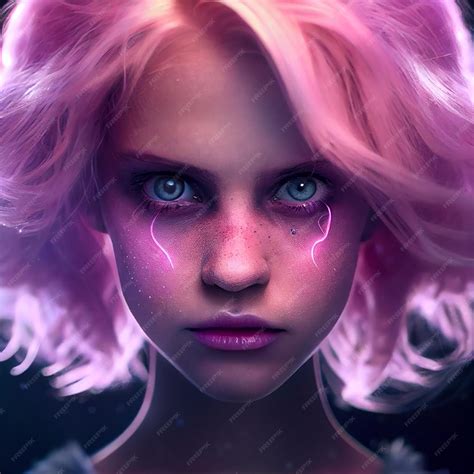 Premium Photo A Woman With Pink Hair And Pink Eyes Looks At The Camera